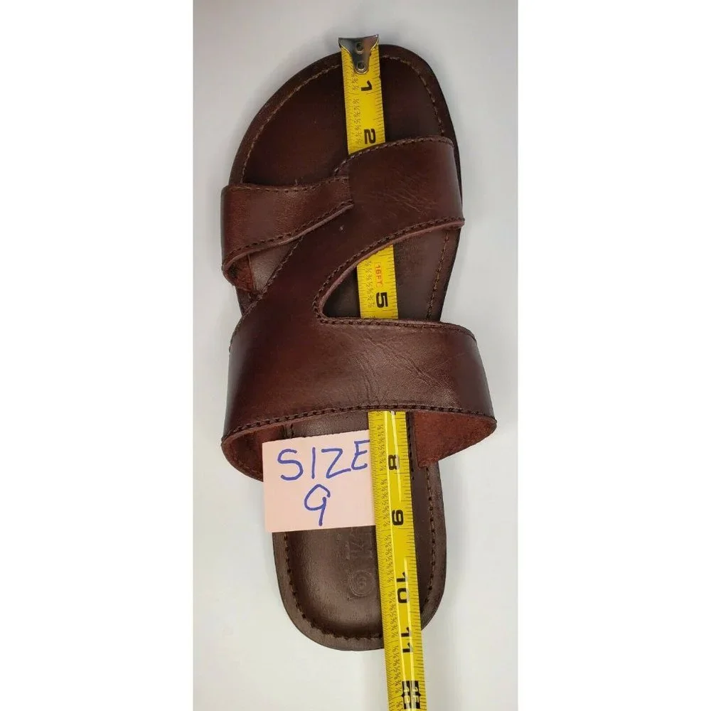 Men's Brown Leather Slide Sandals